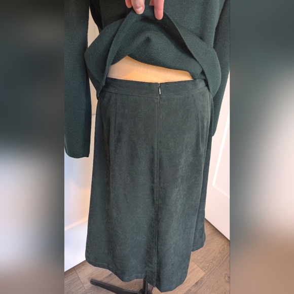 Vintage Talbot's skirt set merino wool sweater jacket faux suede green skirt Lrg - Picture 9 of 12